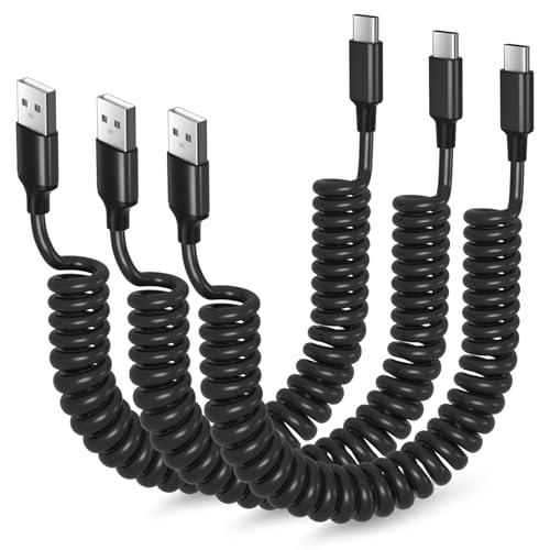 Coiled USB C Cable for Car (3 Count)