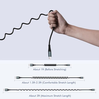 Coiled Lightning Cable 3FT 2 Pack MFi Certified Car iPhone Charger Cable (2 Count)