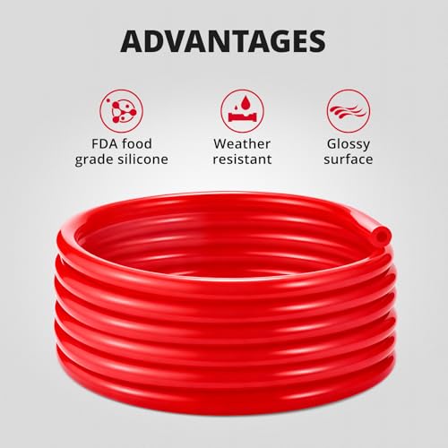 5/32 1/4 5/16 1/2 Silicone Vacuum Tubing Hose Line Kit 10FT 130PSI Max Pressure Red (4mm 6mm 8mm 12.7mm)