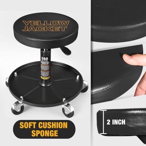 Pneumatic Rolling Mechanic Stool with Wheels 250lb Capacity Adjustable Height Garage Shop Seat with Tool Tray for Auto Repair Workshop