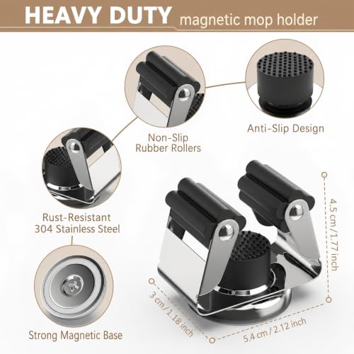 8 Pack Magnetic Broom Holder with 8 Pack Mini Magnetic Hooks (16 count)