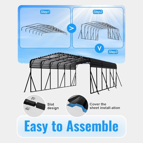 20x30FT Large Heavy Duty Carport with Side Support Poles for All Weather