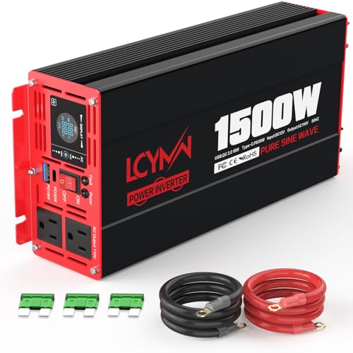 1500 Watt Pure Sine Wave Power Inverter DC 12V to AC 110