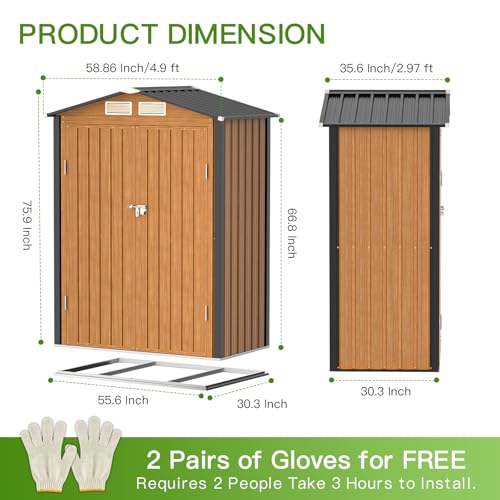 5x3 Ft Outdoor Storage Shed with Floor