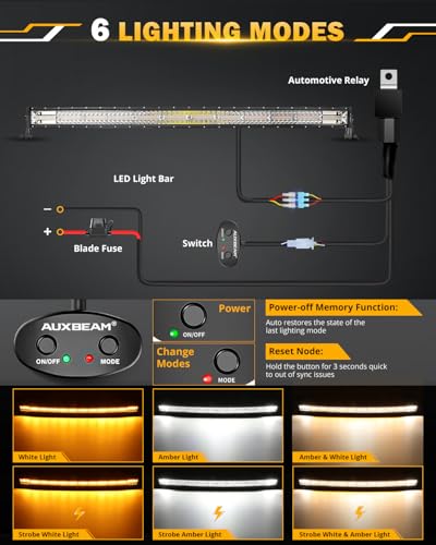 50 Inch Curved LED Light Bar 288W 6 Modes Amber White Driving Light