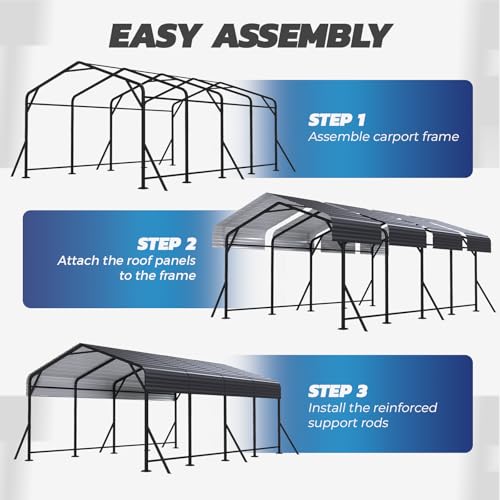 12' x 20' Heavy Duty Metal Carport with Galvanized Steel Roof & Base for All