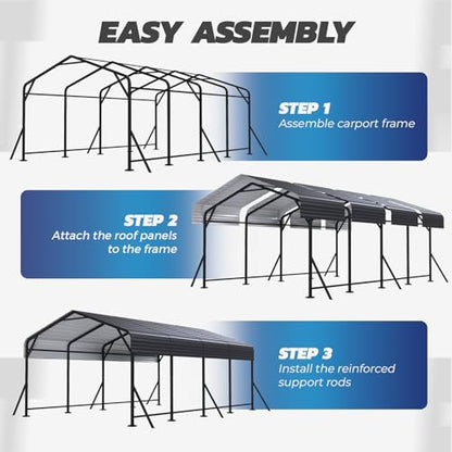 12' x 20' Heavy Duty Metal Carport with Galvanized Steel Roof & Base for All