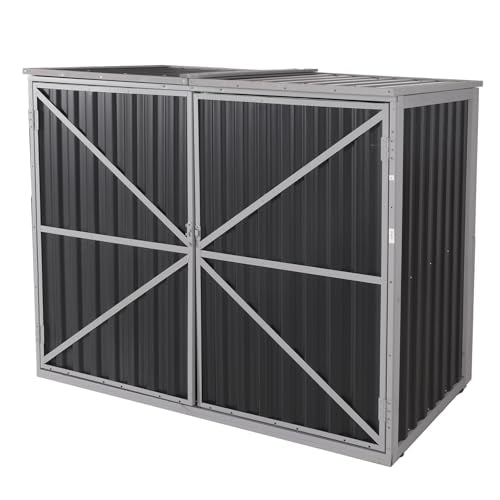 Outdoor Storage Cabinet Trash Can Storage Shed Upgraded with Metal Frame for Garbage Can
