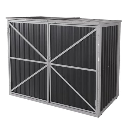 Outdoor Storage Cabinet Trash Can Storage Shed Upgraded with Metal Frame for Garbage Can