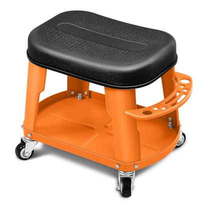 Removable Rolling Garage Stool with Seat Cushion & Tool Tray Plate