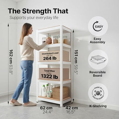 House 24.4" W 5 Tier Heavy Duty Garage Shelving Adjustable Metal Rack Storage Shelves Standing Shelf Unit Organizers Pantry Closet Office White 2Pack (2 Count)