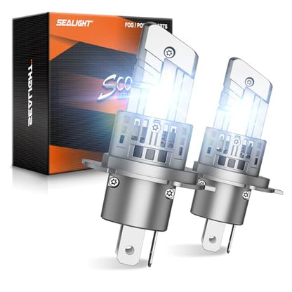 H4/9003/HB2 Fog Light Bulbs, 50000LM 6500K Cool White, 1:1 Mini Size, H4 Bulb with 13000RPM Cooling Fan, 3 Mins Plug-N-Play, IP67 Waterproof Non-polarity, Pack of 2