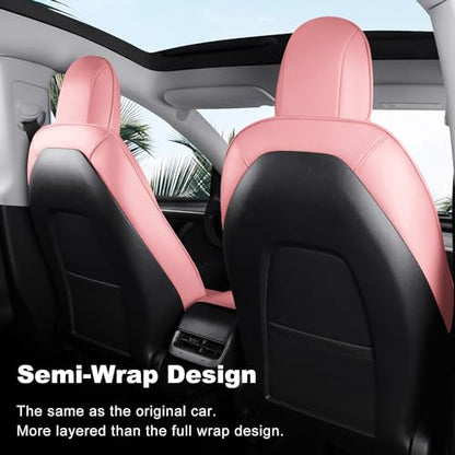 Tesla Model Y Car Seat Covers Nappa Leather Car Interior Seat Airbag Compatible Cushion Cover Full Set Custom Fit 2024 2023 2022 2021 2020 (11 Count)