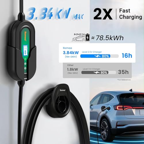 Level 1 EV Charger 16 Amp Portable J1772 Charging Cord 240V 25ft Cable