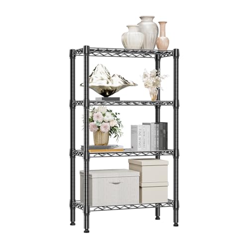 1000 lbs 4 Tier Shelf Metal Storage Shelves Wire Rack Closet Organizers for Garage Kitchen Bathroom Laundry Black 11.8" D x 25.6" W x 45.5" H (4 Count)