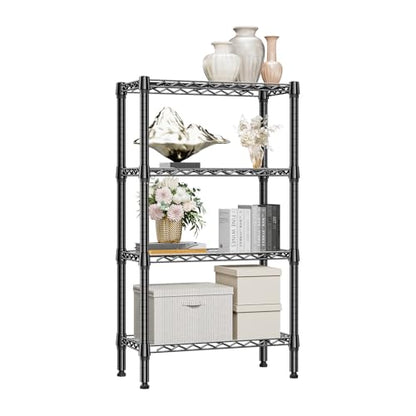 1000 lbs 4 Tier Shelf Metal Storage Shelves Wire Rack Closet Organizers for Garage Kitchen Bathroom Laundry Black 11.8" D x 25.6" W x 45.5" H (4 Count)