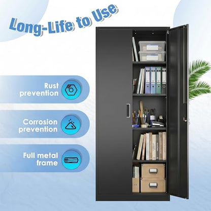 Metal Storage Cabinet with Doors and Shelves