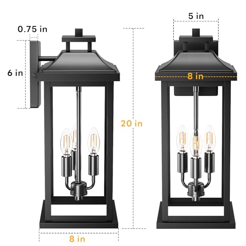 20" Black Large Outdoor Lights for House with 3 (2 Count)