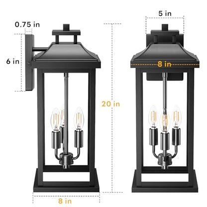 20" Black Large Outdoor Lights for House with 3 (2 Count)
