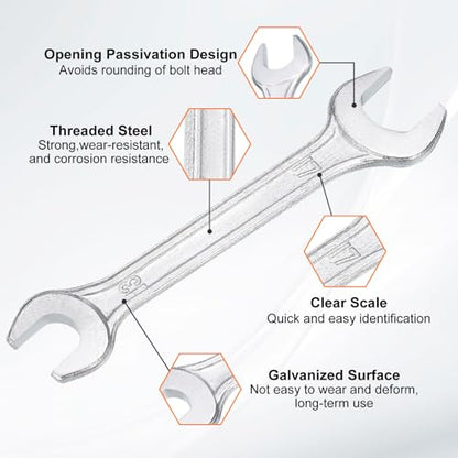 2pcs Double Open End Wrench 13mm x 17mm Metric 15 Degree Offset Angle Small Flat Head Wrench Galvanizing Open Ended Spanner for Automotive Repair Furniture Assembly (2 Count)