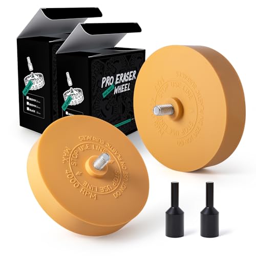 2 Pack Decal Remover Eraser Wheel with Adapter 4 inch Rubber Eraser Wheel for Drill Removes Car Decal Vinyl Tape Graphics Pinstripe Sticker Adhesive Remover