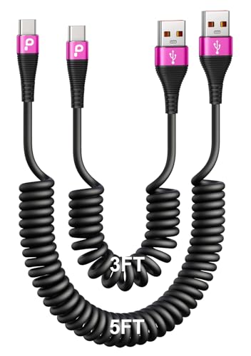 Coiled USB A to USB C Cable for Car (2 Count)