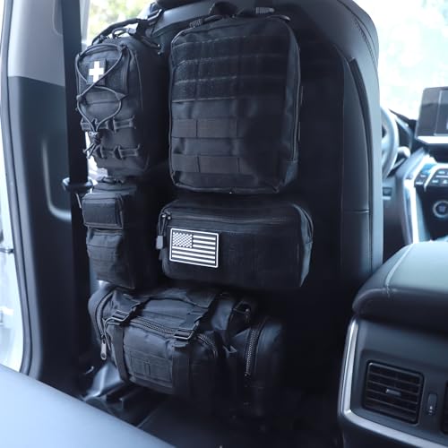 Universal Tactical Car Seat Back Organizer Bag Tactical Molle Vehicle Organizers Panel Vehicle Protector Organizers with 5 Detachable Pouches for Car