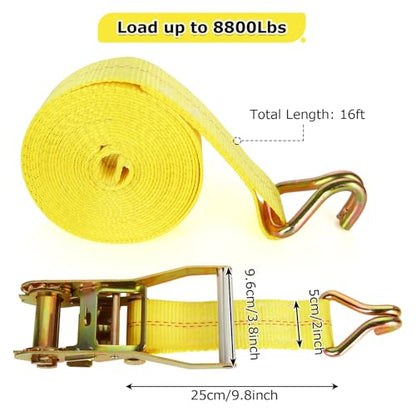 4 Pack 2 Inch Ratchet Straps Heavy Duty 16ft Tie Down Straps Ratchet with Double J Hook (4 Count)