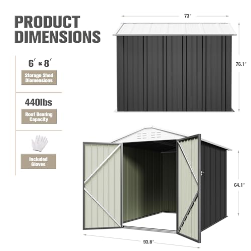 Metal Outdoor Storage Shed 6 x 8 FT Metal Shed with Lockable Door