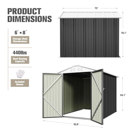Metal Outdoor Storage Shed 6 x 8 FT Metal Shed with Lockable Door