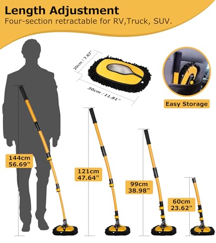 56.7" Car Wash Brush Mop Kit Mitt Sponge with Long Handle Car Cleaning Supplies Kit Tools Car Washing Duster Exterior Scratch Free