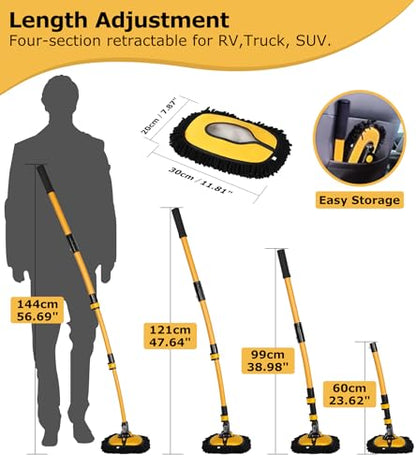 56.7" Car Wash Brush Mop Kit Mitt Sponge with Long Handle Car Cleaning Supplies Kit Tools Car Washing Duster Exterior Scratch Free