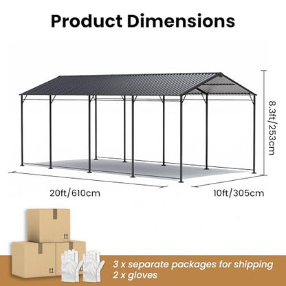 10'x20' Carport with Galvanized Vertical Tile Roof