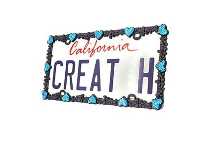 3D Shining Daisy Heart License Plate Frame from Pure Zinc Alloy Metal Perfect Plate Holder