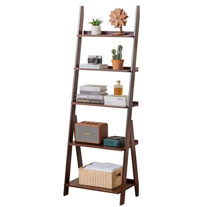 Bamboo Ladder Shelf Bookcase (5 Count)