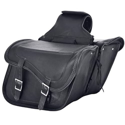 Naked Cowhide Leather Motorcycle Saddle Bags Studded Throw Over Saddlebags (2 Count)