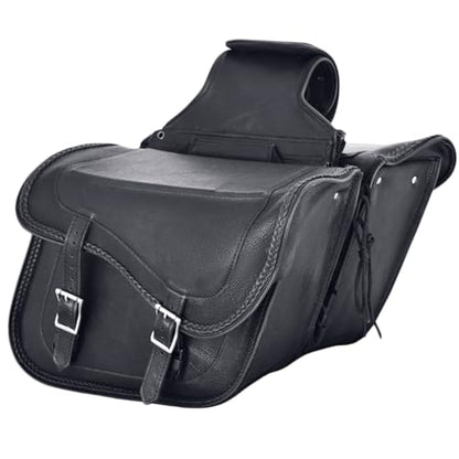 Naked Cowhide Leather Motorcycle Saddle Bags Studded Throw Over Saddlebags (2 Count)