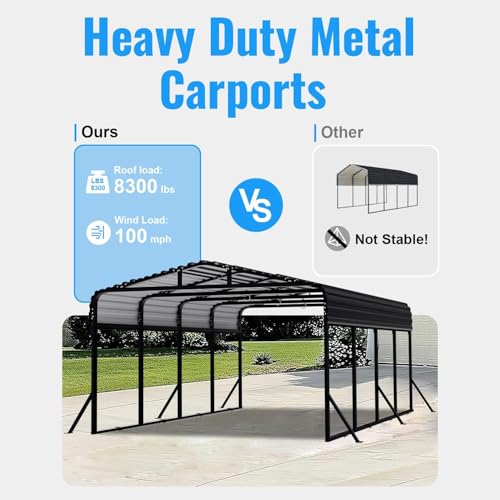 12x20FT Heavy Duty Metal Carport with Side Support Poles for All Weather (3 Count)