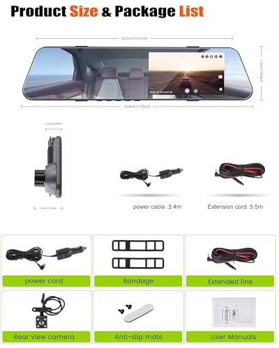Mirror Dash Cam 4.7 Inch Rear View Mirror 720P Front and Rear View Dual Cameras with Super Night Vision