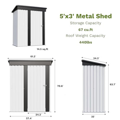5x3 FT Outdoor Storage Shed