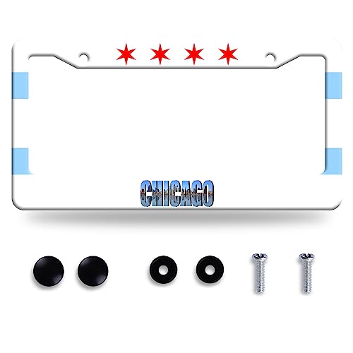 Chicago Flag License Plate Frame Stainless Steel Car Accessory 6.3x12.3In