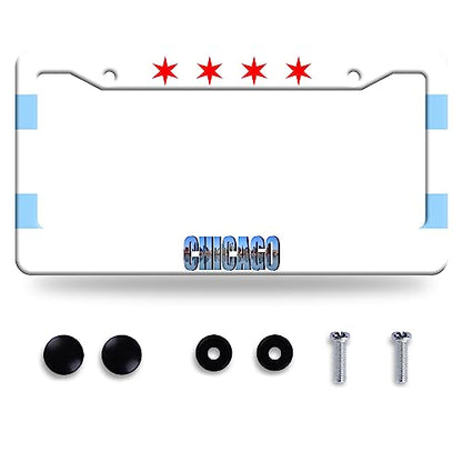 Chicago Flag License Plate Frame Stainless Steel Car Accessory 6.3x12.3In