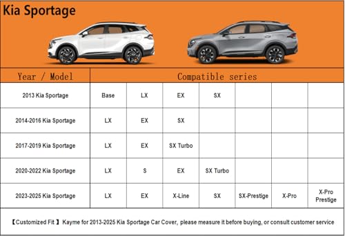 6 Layers SUV Car Cover Custom Fit for Kia Sportage（1994