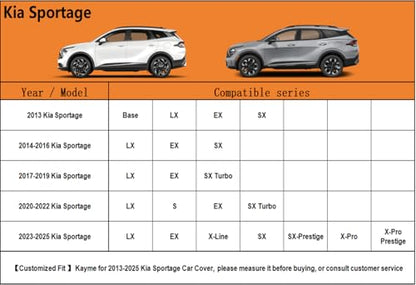 6 Layers SUV Car Cover Custom Fit for Kia Sportage（1994