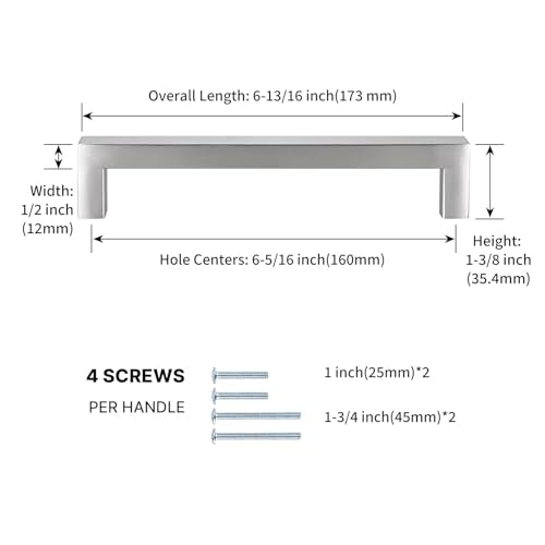 15 Pack 6-1/4 Inch Brushed Nickel Cabinet Pulls Drawer Handles (15 Count)