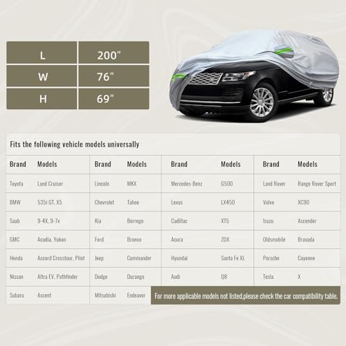 6 Layers Premium Full Car Cover Hard Shell Zipper Design Waterproof All Weather Weatherproof UV Sun Protection Snow Dust Storm Resistant Outdoor with Straps