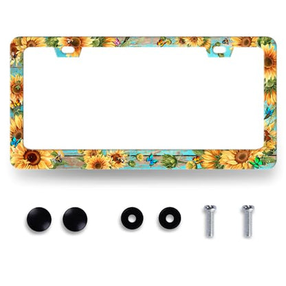 Butterfly Sunflower License Plate Frame Floral Flowers License Plate Holder