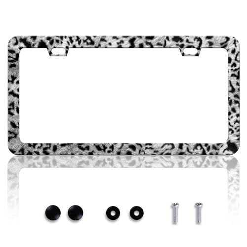 Grey Black Leopard Print License Plate Frame Cheetah License Plate Frames