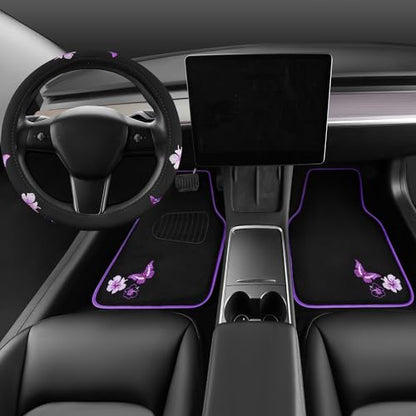 Butterfly Steering Wheel Cover and Waterproof Car Floor Mats