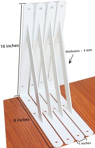6 Pack L10 x H 8" White Heavy Duty Shelf Brackets with Screws Metal Shelf Brackets Shelf Support Angle Brackets for Shelves L Brackets Heavy Duty Floating Shelf (6 Count)